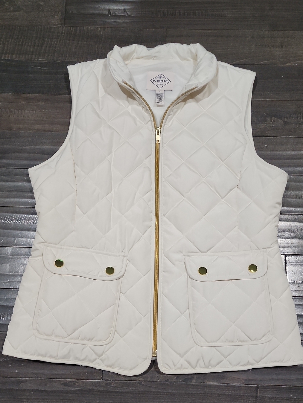 St. John's Bay Cream Quilted Vest with Gold Hardware